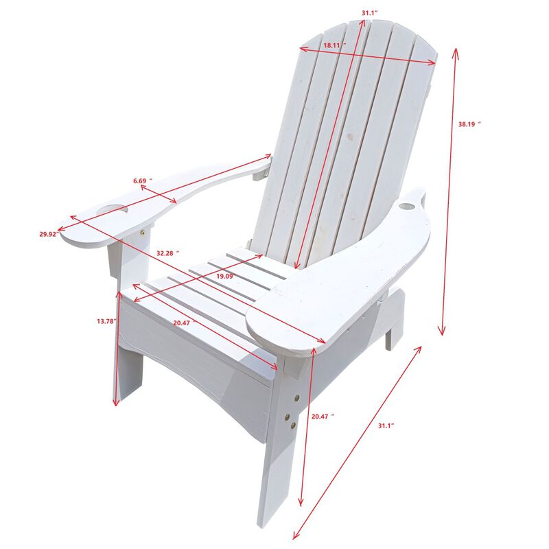 Outdoor Or Indoor Wood Adirondack Chair With An Hole To Hold Umbrella On The Arm, White