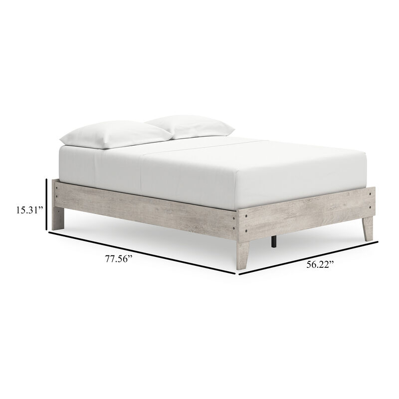 Shawn Full Size Minimalist Platform Bed, Light Gray Wood Frame - Benzara