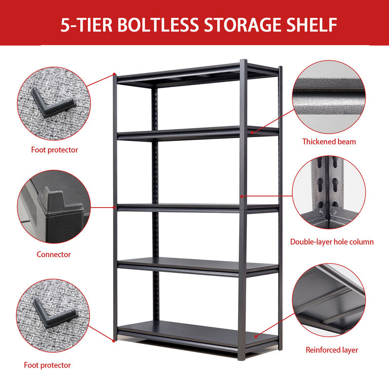 5-Tier Storage Shelving Unit Adjustable Heavy-Duty Garage Shelf & Industrial Utility Rack for Organization