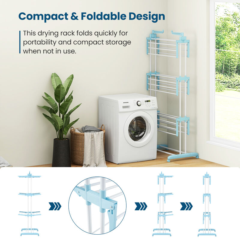 4-tier Clothes Drying Rack with Rotatable Side Wings and Collapsible Shelves
