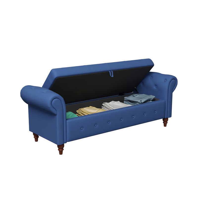 Bed Bench Navy Blue Fabric