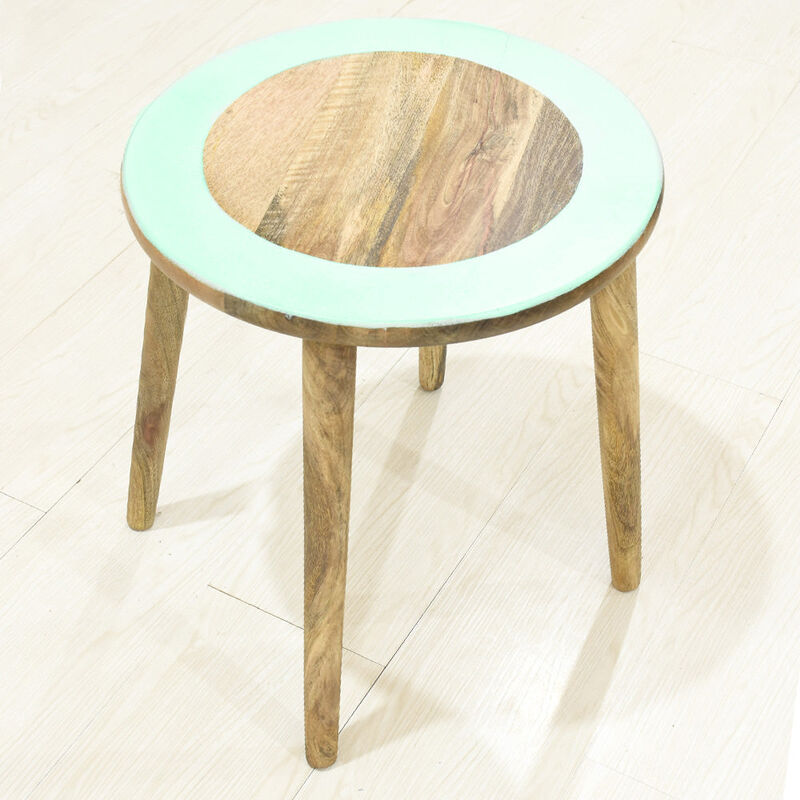 Handmade 100% Mango Wood Kids Light Green Color Round Shaped Rabbit Theme Indoor Table & Chair