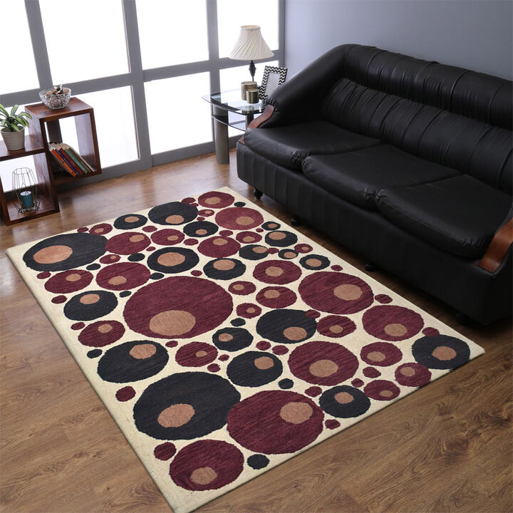RUGSOTIC CARPETS HAND TUFTED WOOL ECO-FRIENDLY AREA RUGS  - 8'x10', Rectangle Shape, Beige & Red, Contemporary Modern Design, High Pile Handmade Area Rugs for Living Room, Bed Room (K03077)