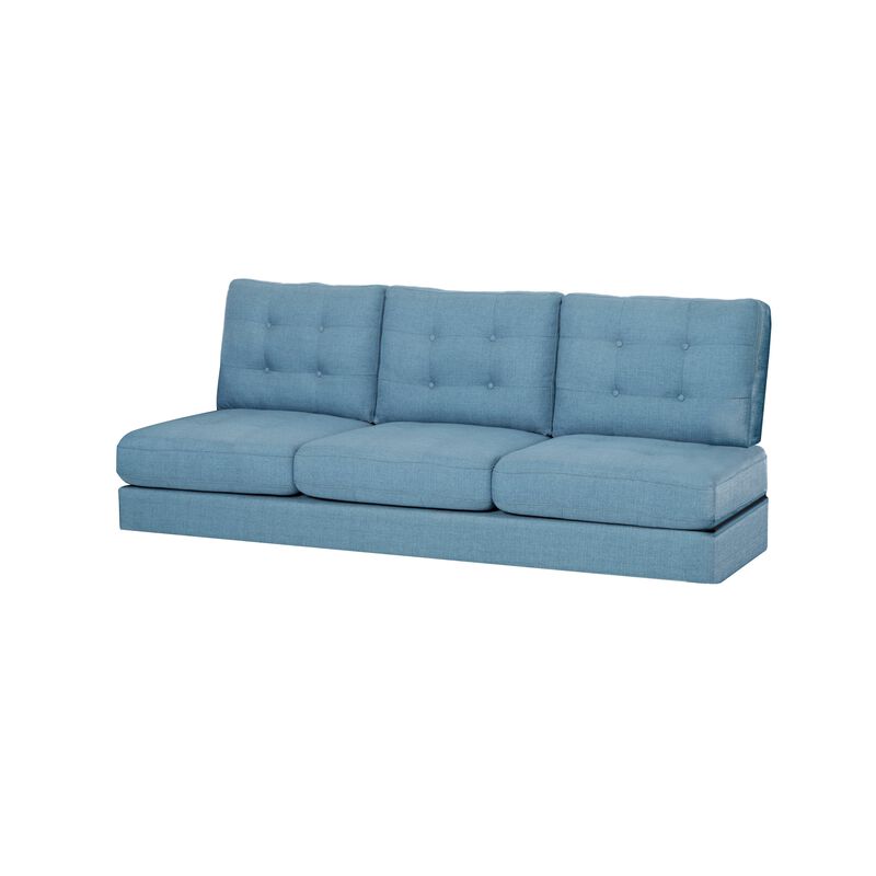 Apex Sofa, 3 Seater, 83 Inch, Button Tufted, Light Blue Fabric, Black - Benzara