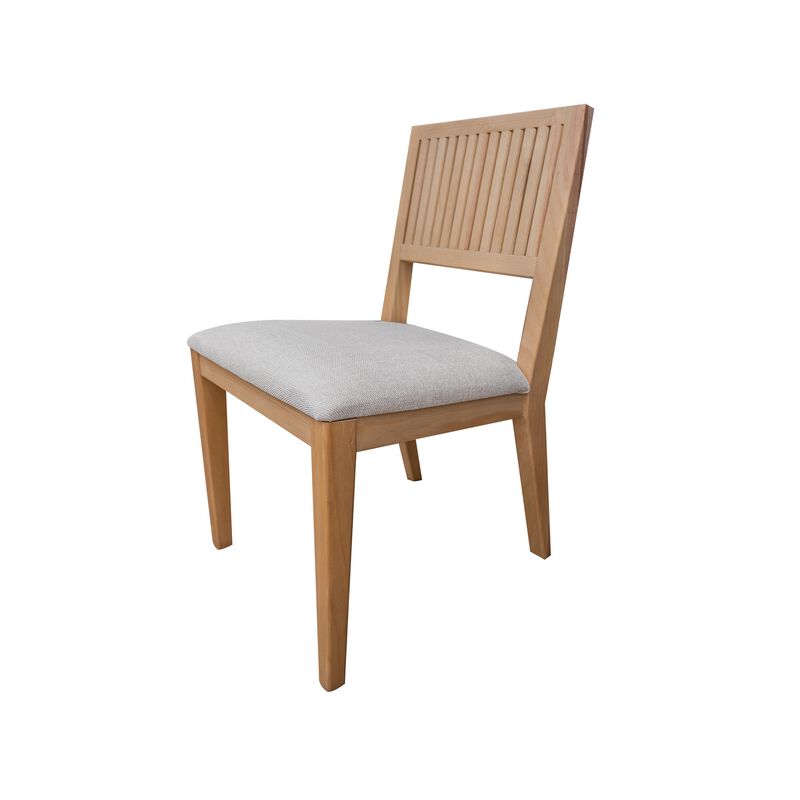 Izya Dining Side Chair Set of 2, Fluted, White Polyester, Brown Solid Wood