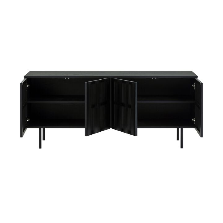 Dyan 66 Inch Sideboard Buffet Cabinet Console, 4 Doors, Black Wood Finish - Benzara
