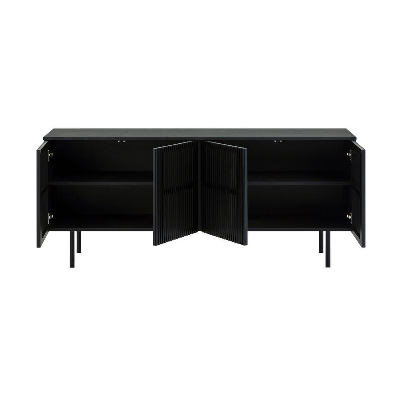 Dyan 66 Inch Sideboard Buffet Cabinet Console, 4 Doors, Black Wood Finish - Benzara
