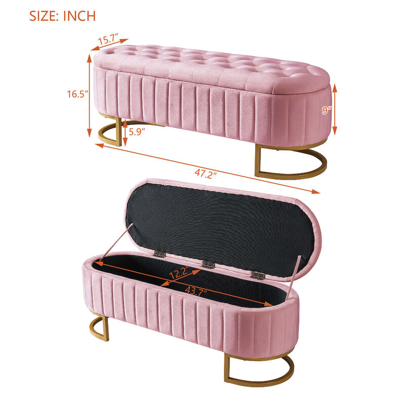 Merax Upholstered Velvet Storage Ottoman Bench