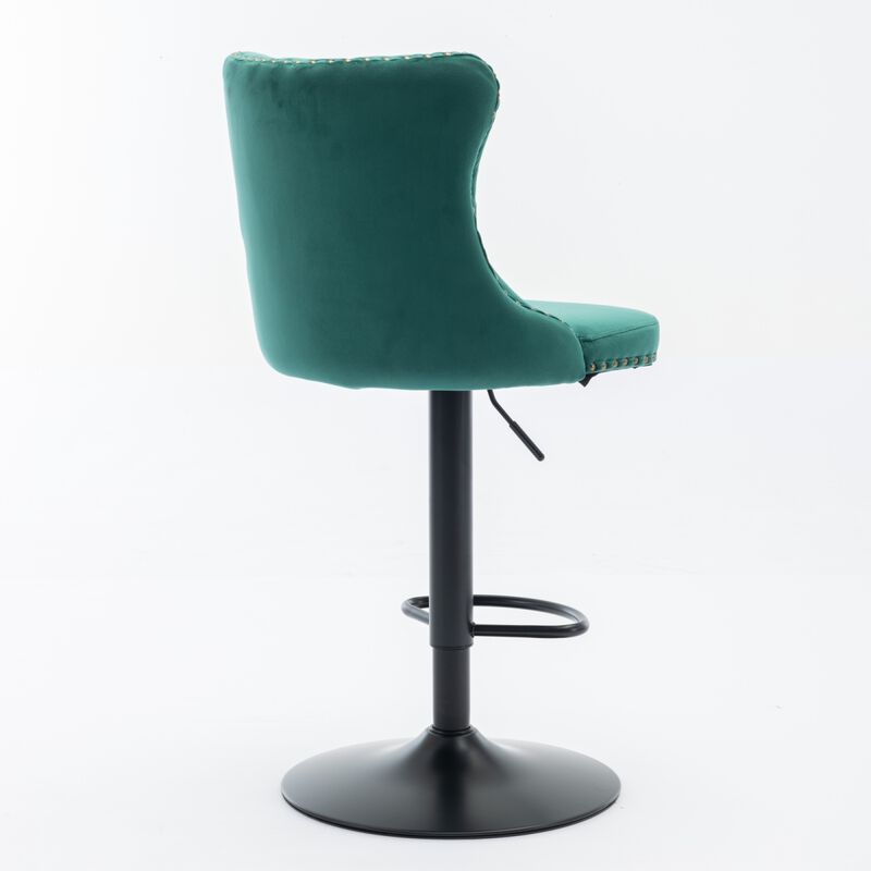 Adjustable Velvet Barstools, Set of 2, Green