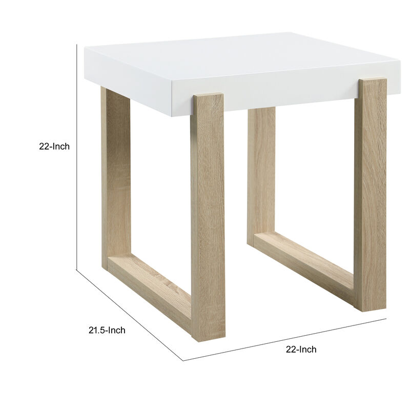 Shay 22 Inch Side End Table, Thick Rectangular Tabletop, High Gloss White-Benzara