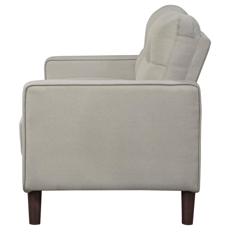 Bow 54 Inch Loveseat, Grid Tufted Back, Track Arms, Self Welt Trim, Beige - Benzara