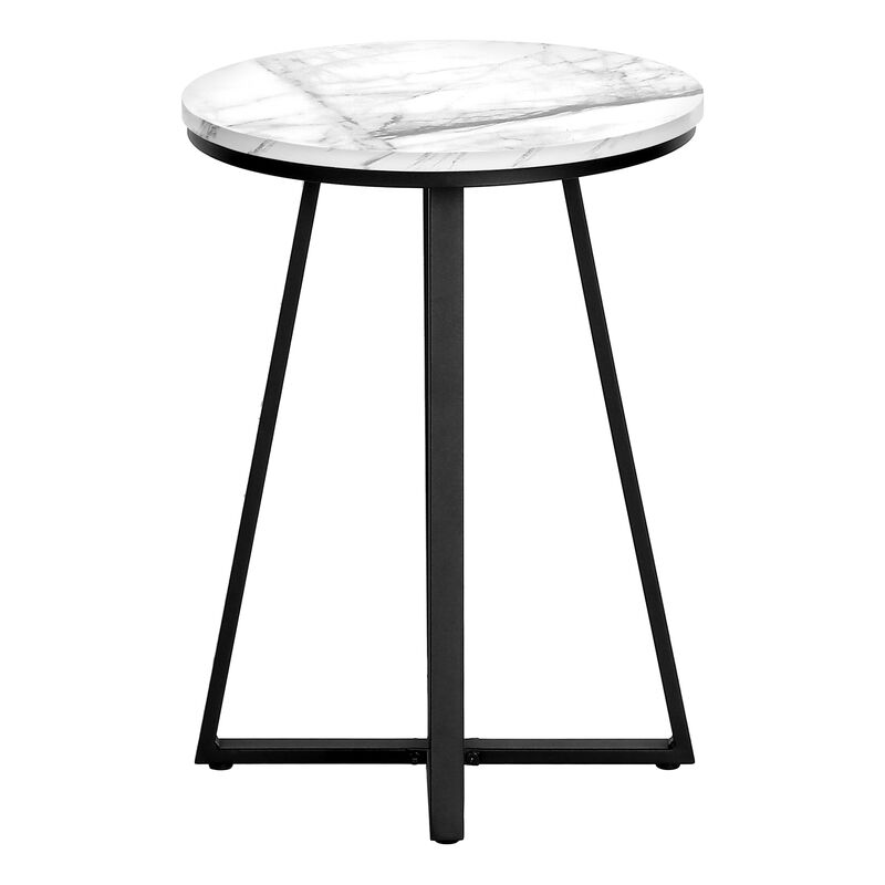 Monarch Specialties I 2178 Accent Table, Side, Round, End, Nightstand, Lamp, Living Room, Bedroom, Metal, Laminate, White Marble Look, Black, Contemporary, Modern