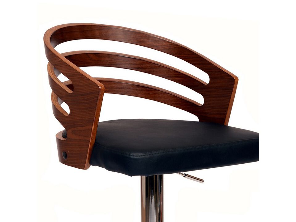 Open Wooden Back Faux Leather Barstool with Pedestal Base, Black and Brown-Benzara