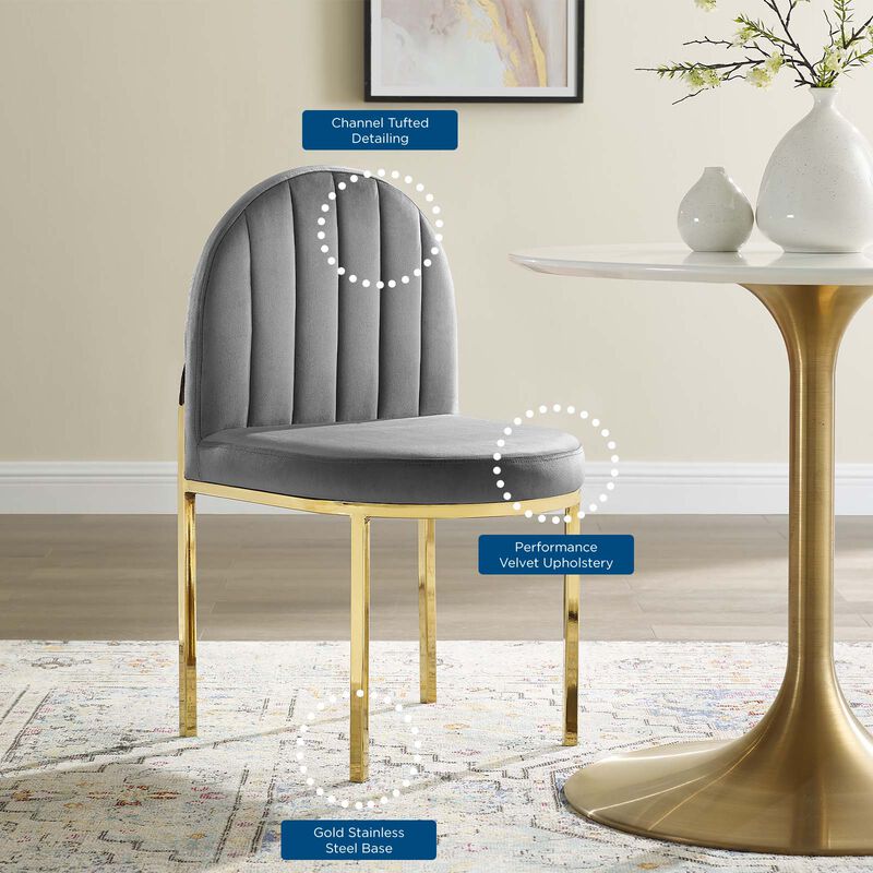 Modway Isla Channel Tufted Performance Velvet Dining Side Chair, Gold Gray