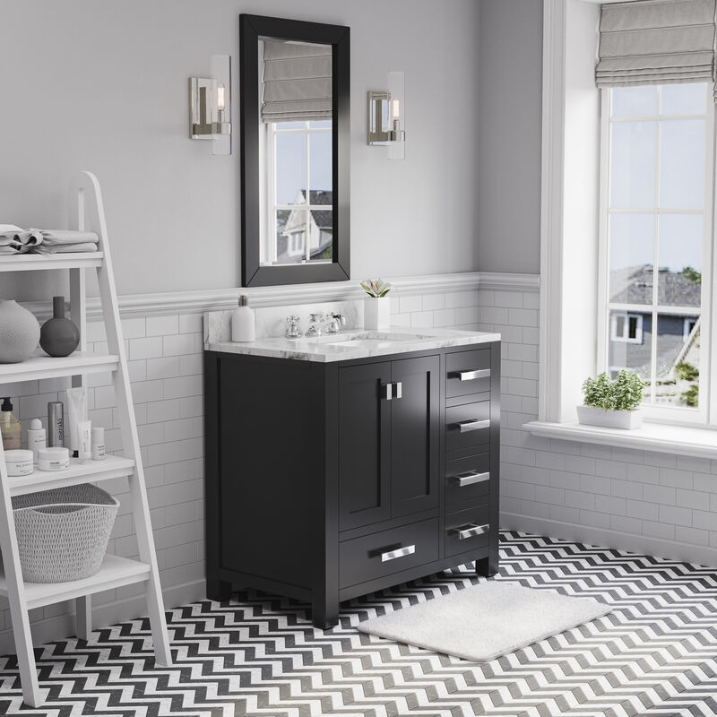 Madison 36 In. Single Sink Carrara White Marble Countertop Bath Vanity in Espresso with Chrome Hardware