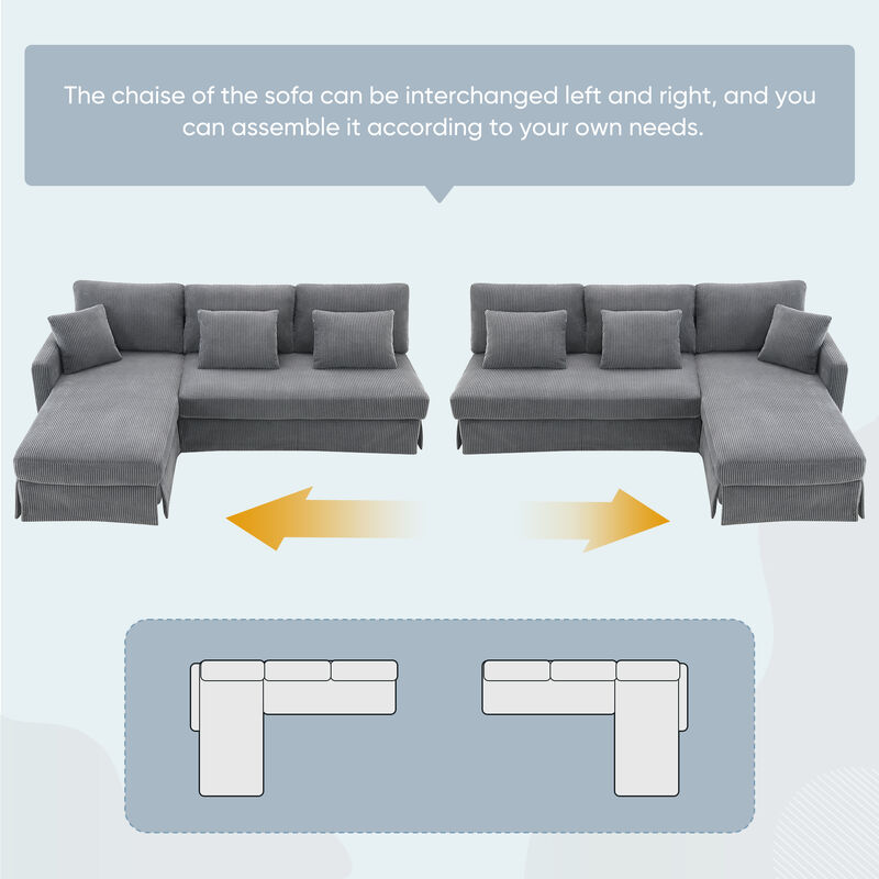 Merax Modern L-shaped Corduroy Sofa with Reversible Chaise