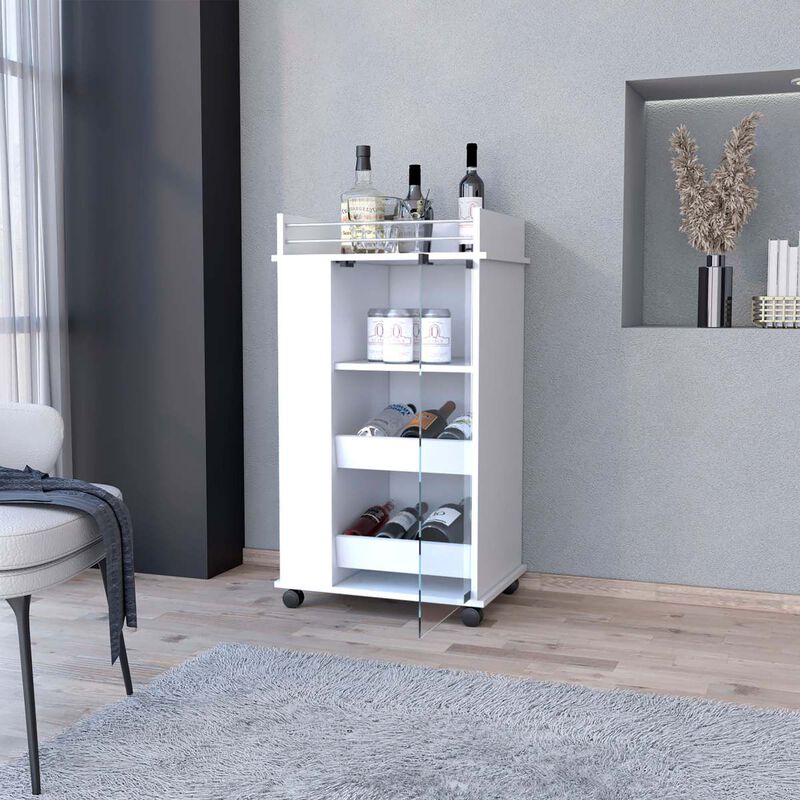 Willow Park Glass Door Bar Cart With Bottle Holder And Casters