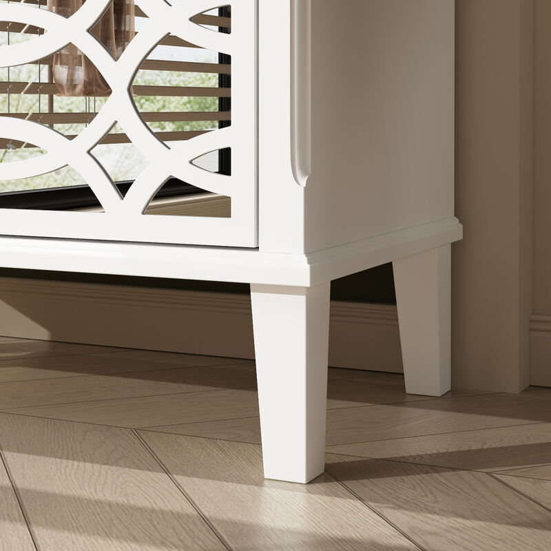 3-Mirrored Drawers White Wood Nightstands Bedside Table With Mirror Finish 11.5 in. D x 28.5 in. W x 26 in. H