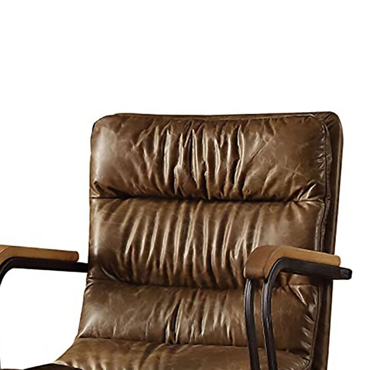 Metal & Leather Executive Office Chair, Vintage Whiskey Brown-Benzara