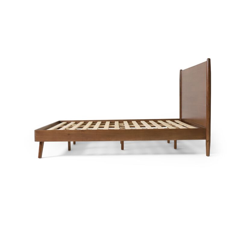 Ozzy Queen Size Bed, Panel Headboard Design, Rich Brown Acacia Wood - Benzara