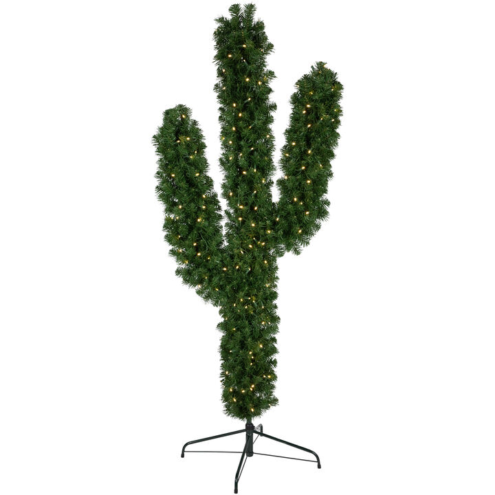 6' Pre-Lit Artificial Pine Cactus Christmas Tree  Warm Clear LED Lights