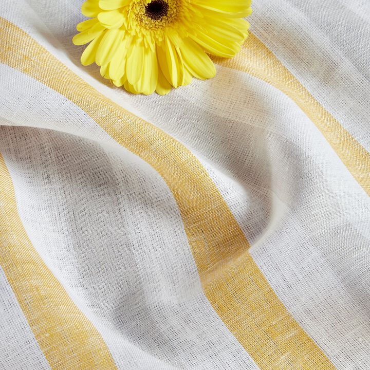 Solino Home 100% Pure Linen Table Throw 52 x 52 Inch | Sorrento Stripe