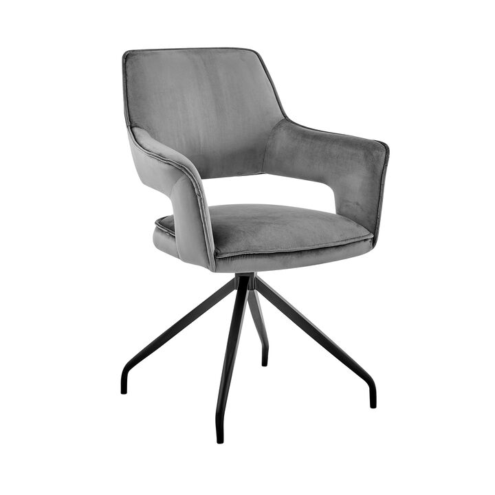 Velvet Upholstered Contemporary Accent Chair, Black and Gray-Benzara