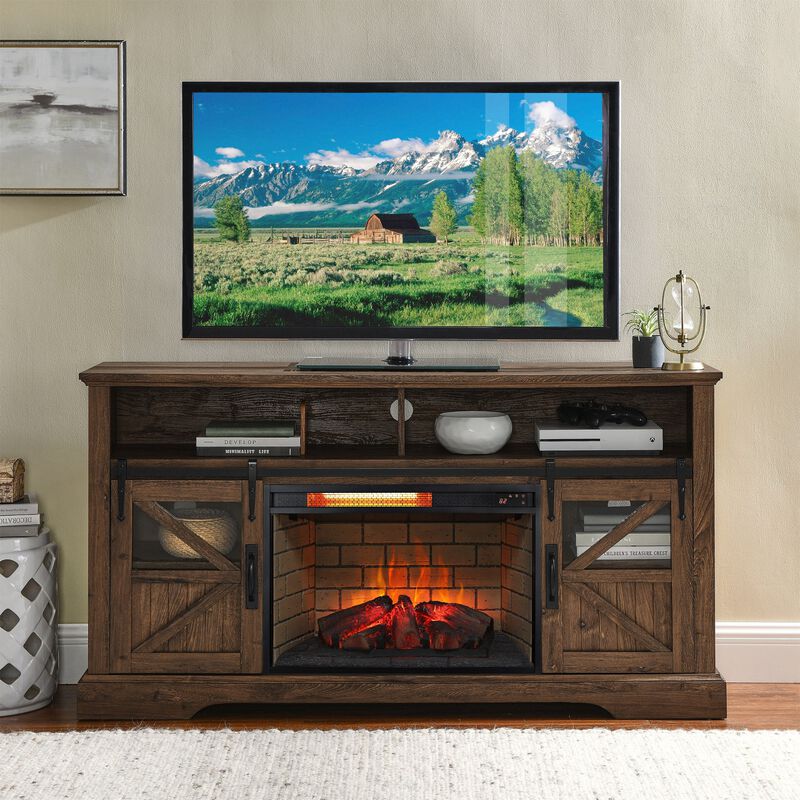 MONDAWE 26 Inch Infrared Quartz Heater Fireplace Insert -Woodlog Version With Brick