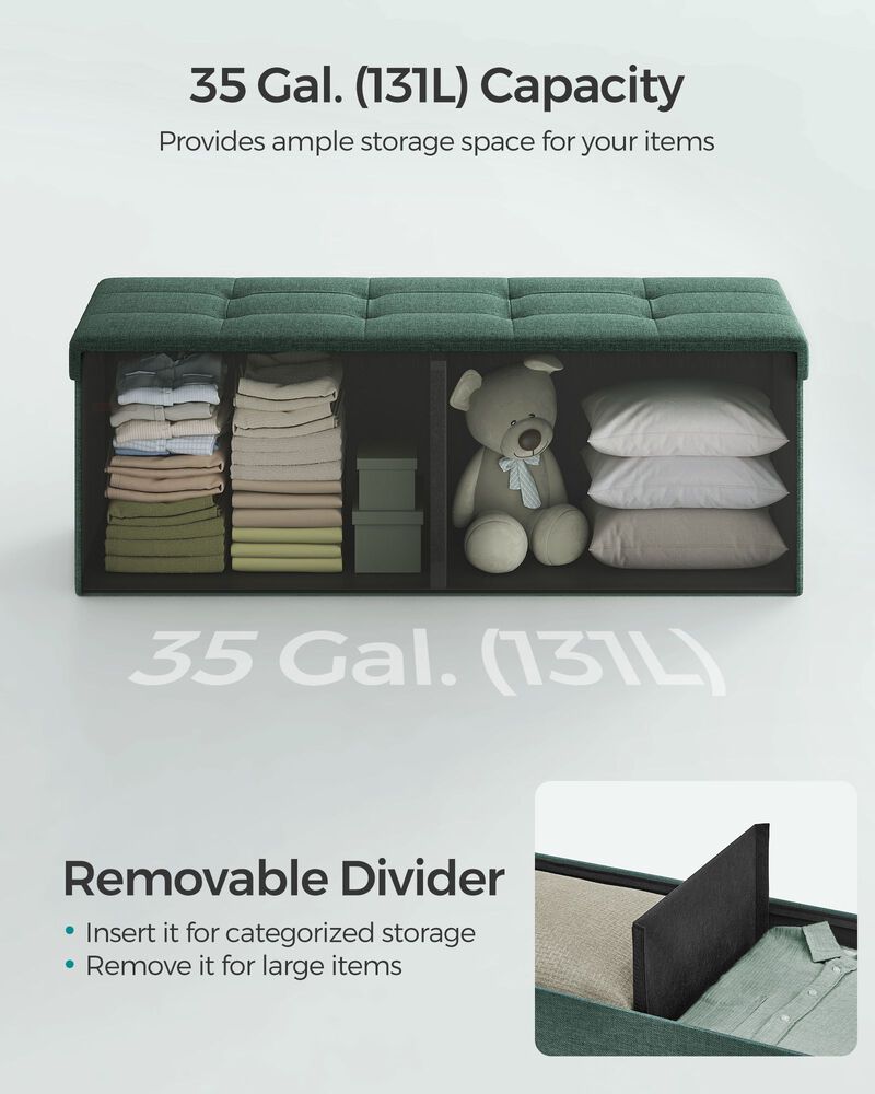 43-Inch Folding Storage Ottoman Bench with Wooden Divider - Storage Chest and Foot Rest Stool