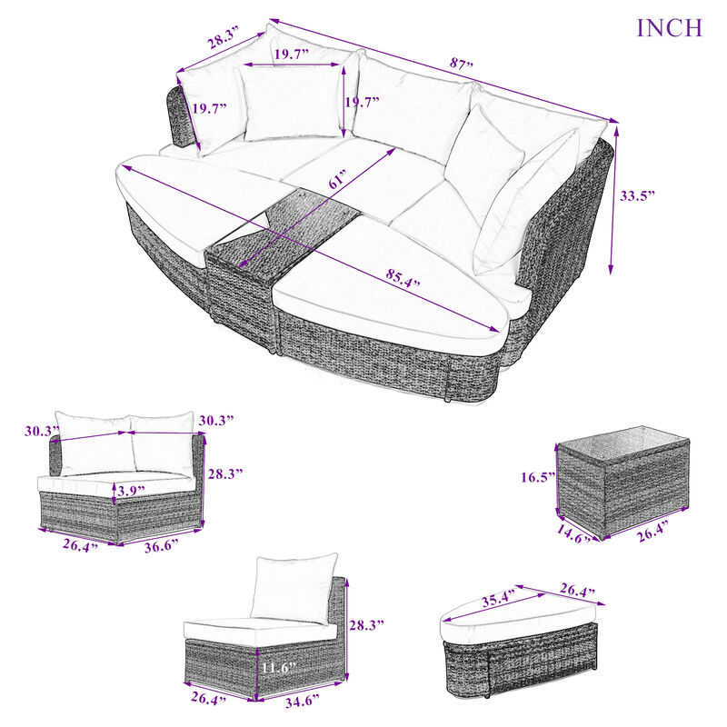 Merax Patio Outdoor Conversation Sofa Table Seating Set