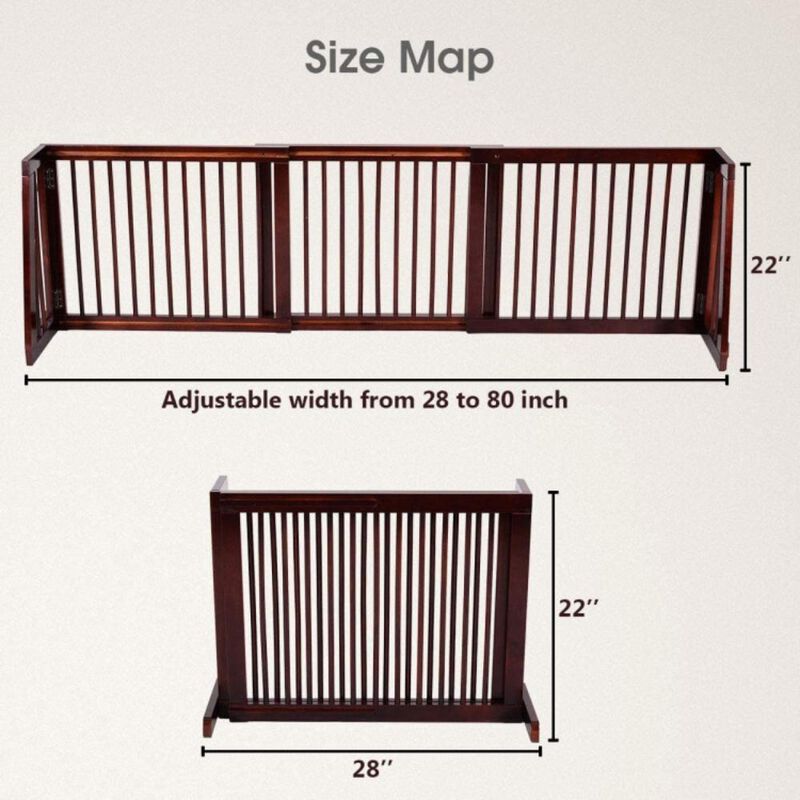Hivvago Folding Adjustable Free Standing 3 Panel Wood Fence