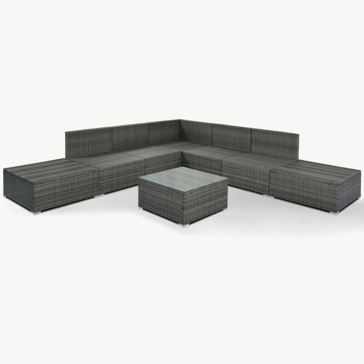 8-Pieces Outdoor Patio Furniture Sets, Garden Conversation Wicker Sofa Set, Single Sofa