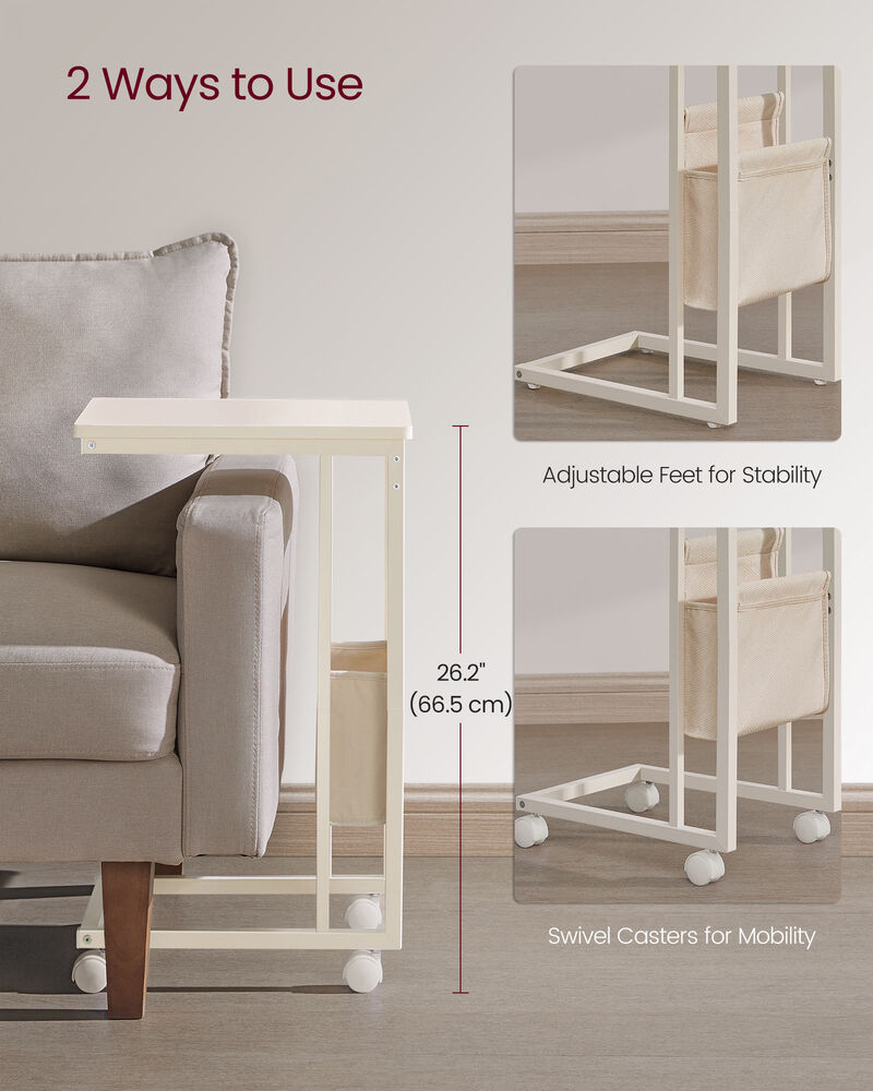 C-Shaped Side Table with Fabric Storage Bag