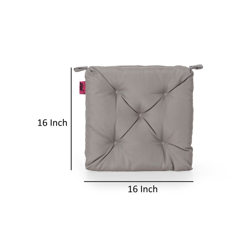 Caba Chair Cushion Pad, Tufted 16 Inch, Water Resistant, Gray Polyester - Benzara
