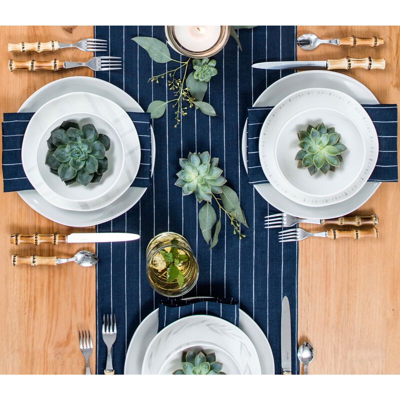 Solino Home 100% Pure Linen Table Runner | Pinstripe