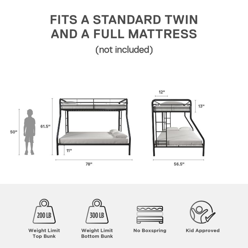 Atwater Living Cassia Twin over Full Metal Bunk Bed with Two Ladders and Safety Railings