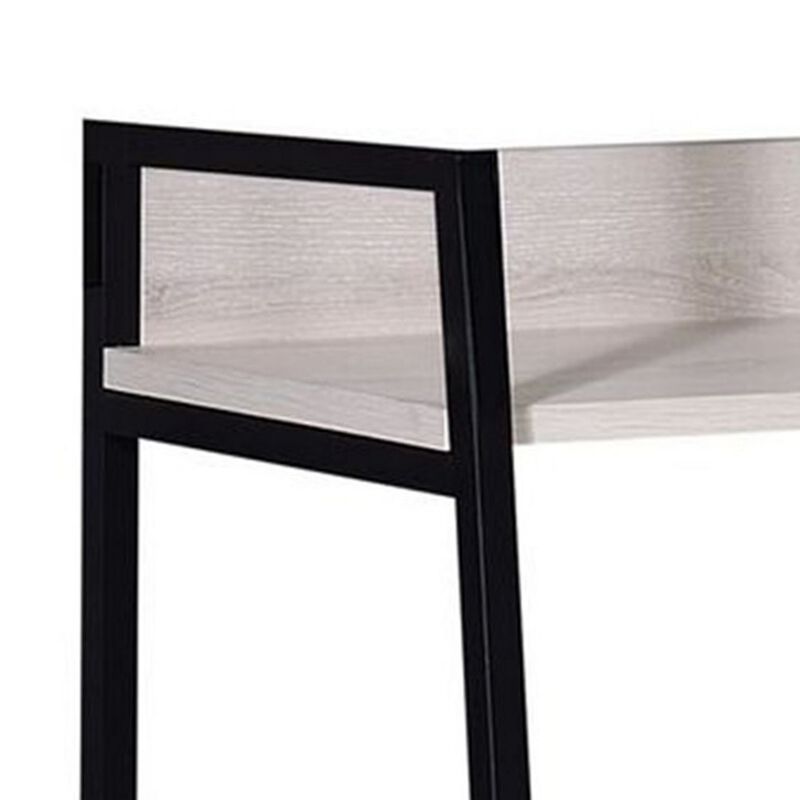 Wooden Bookshelf with 3 Open Compartments, Washed White and Black-Benzara