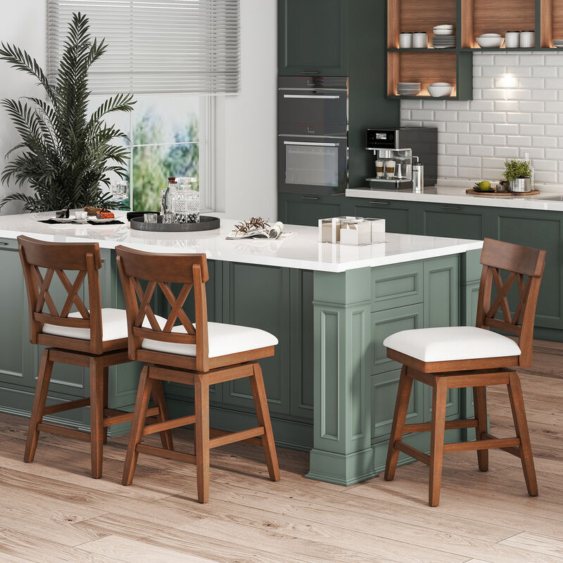 Bar Stool with Contoured Backrest and Swivel Padded Seat