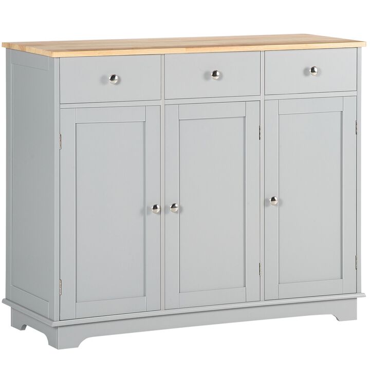 Gray Kitchen Cabinet: Rubberwood Sideboard with Drawers and Shelves