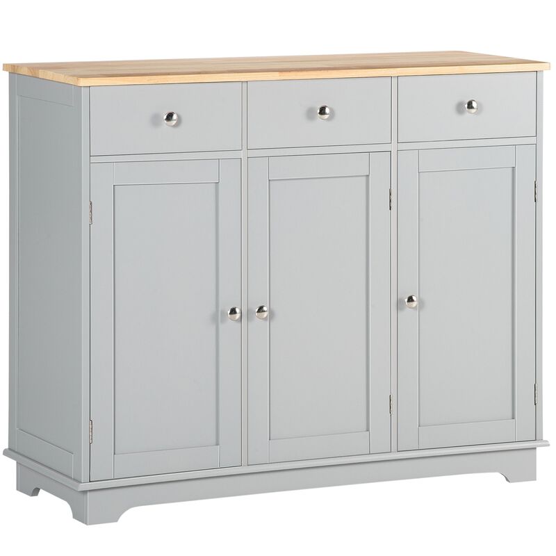 Gray Kitchen Cabinet: Rubberwood Sideboard with Drawers and Shelves