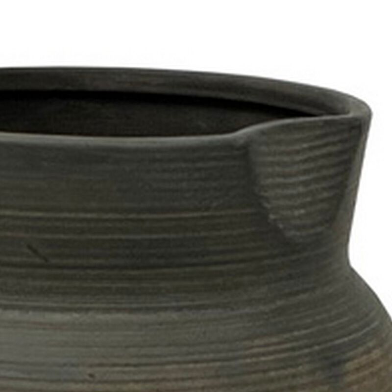 Leyn 15 Inch Antique Flower Vase, Urn Shaped Home Decor Piece, Gray Ceramic - Benzara