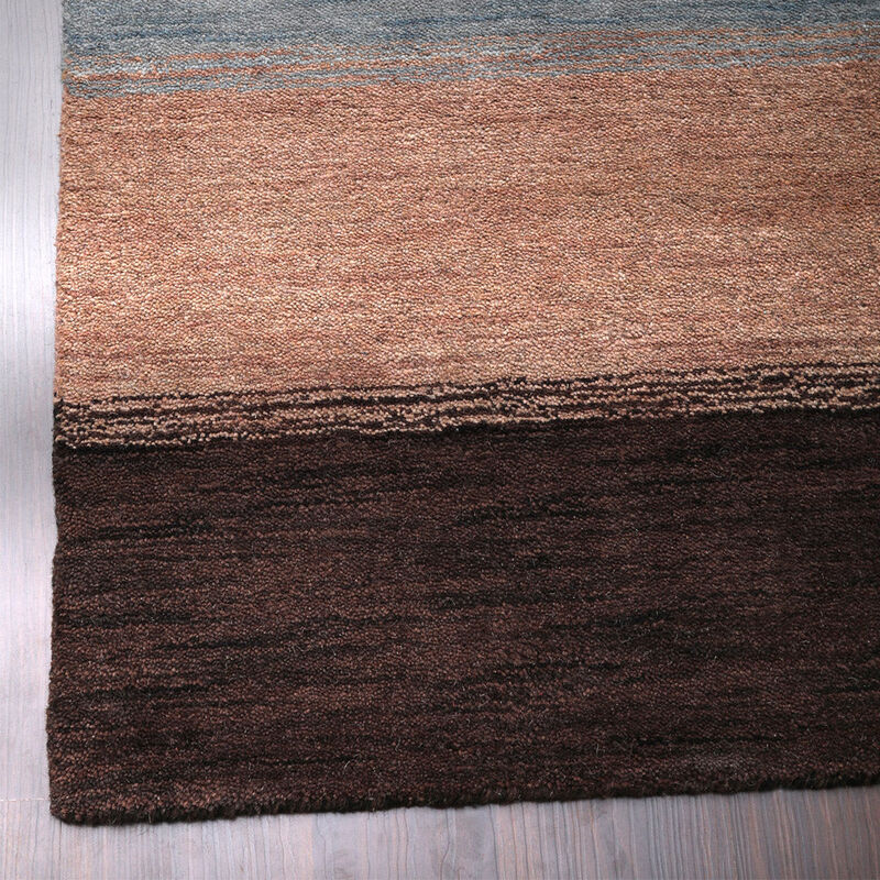 RUGSOTIC CARPETS HAND KNOTTED LOOM WOOL ECO-FRIENDLY AREA RUGS  - 6'x9', Rectangle, Brown Light Blue Color, Contemporary Modern Design, High Pile Handmade Anti Skid Rugs for Living Room (L00206)