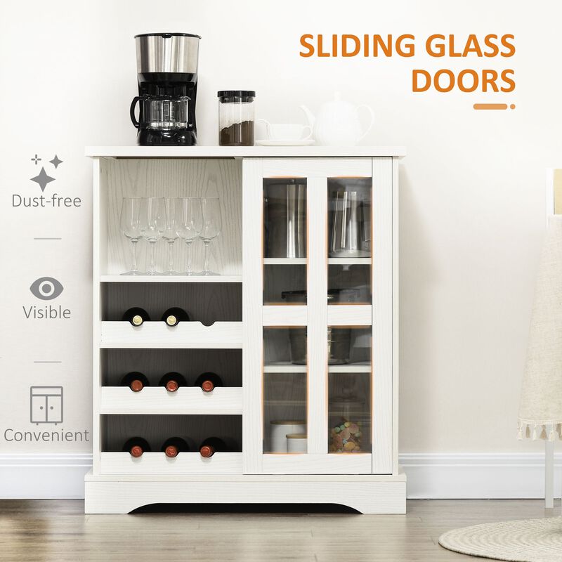 White Kitchen Organizer: Cabinet with Wine Racks & Sliding Door