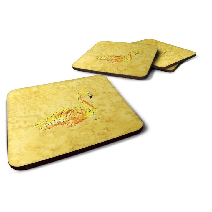 Caroline's Treasures 8872FC Flamingo on Yellow Foam Coasters (Set of 4), 3.5 H x 3.5 W, Multicolor