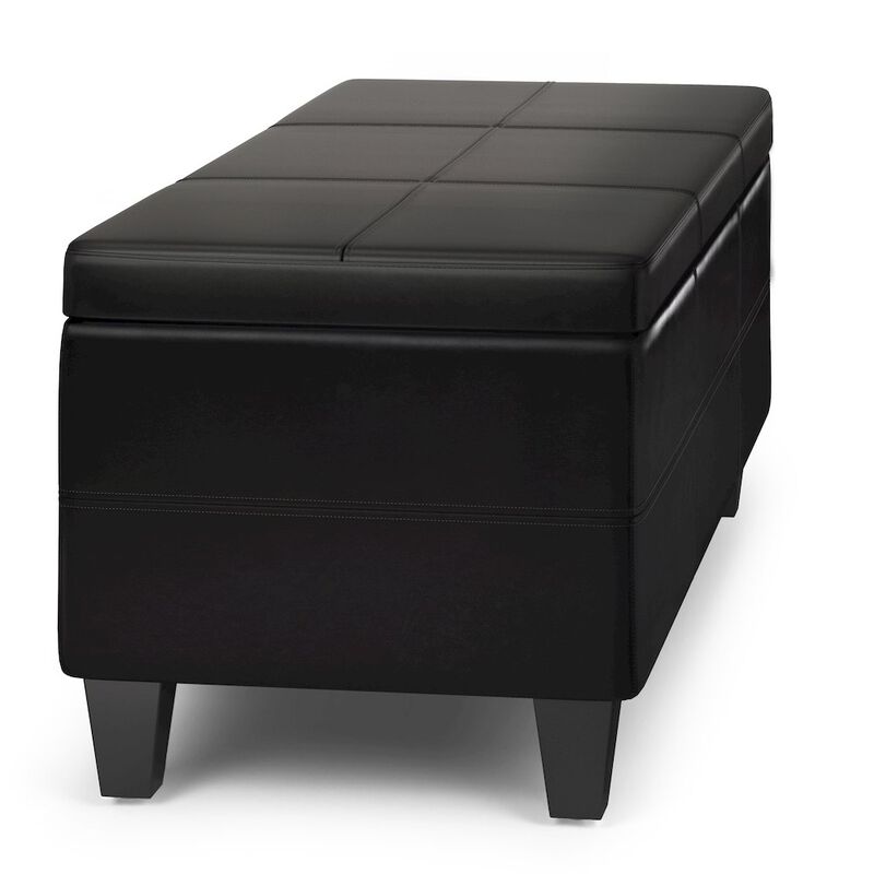Simpli Home Afton Solid Hardwood Storage Ottoman Bench In Midnight Black