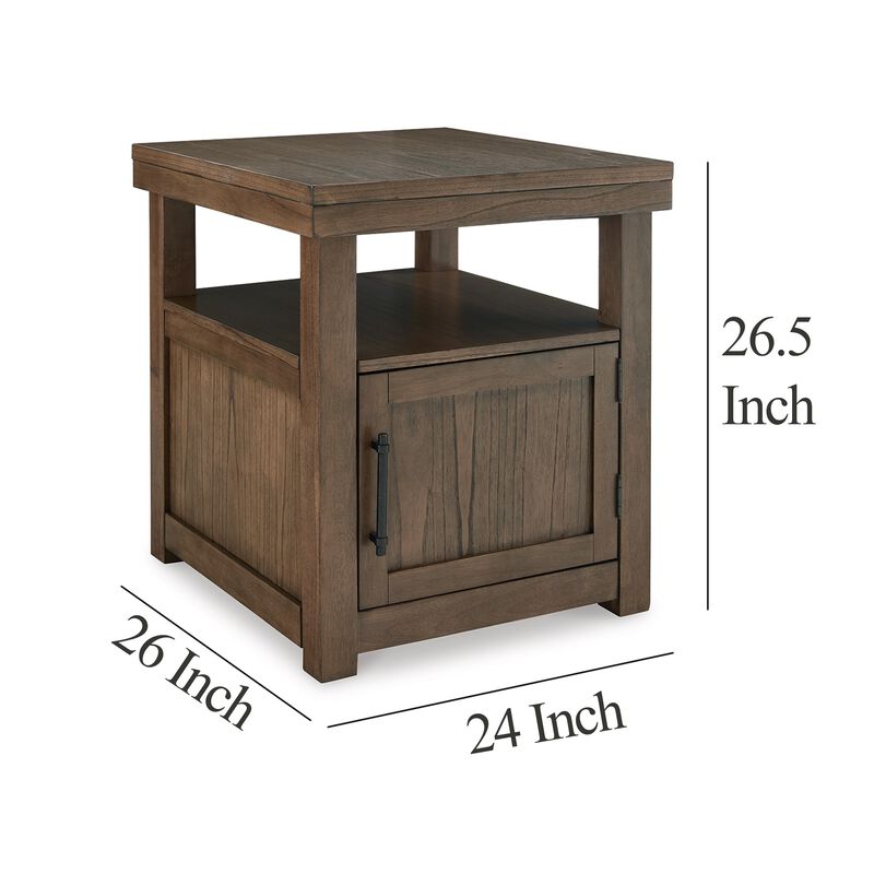 Olaf Side End Table, Open Shelf and Cabinet, 26 Inch Brown Acacia Wood - Benzara