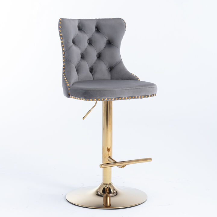 Hivvago Set of 2 Modern Upholstered Tufted Velvet Armless Bar Stools with Gold Details