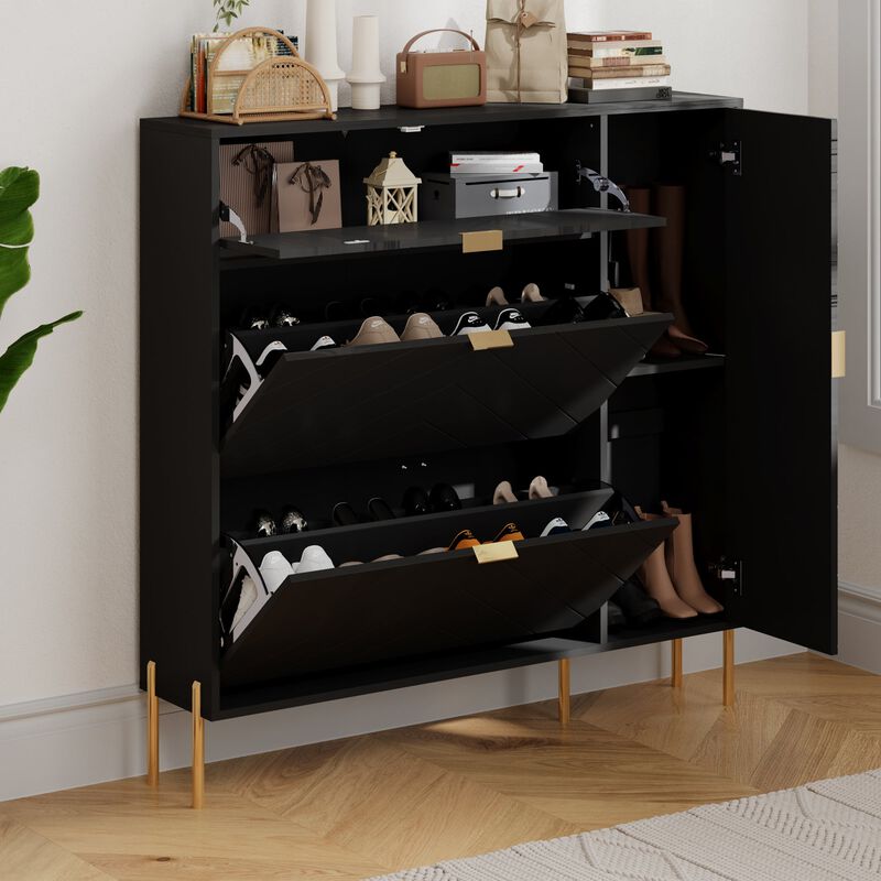 49.21 in. H Wood Shoe Storage Cabinet with Flip-Up Drawers Adjustable Shelf