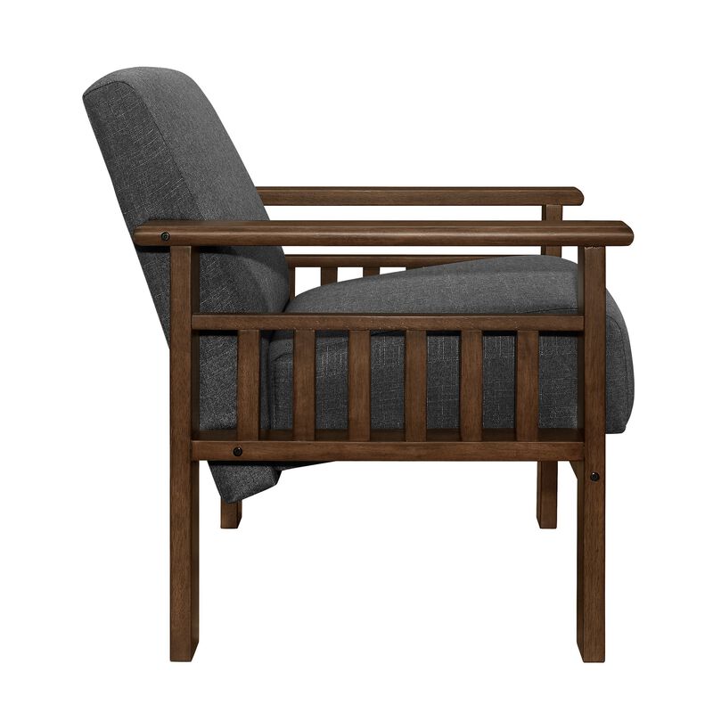 Bella 32 Inch Accent Chair Armchair, Storage Arms, Dark Gray, Solid Wood - Benzara