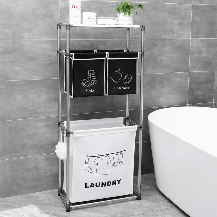 3 Tier Laundry Sorter with 4 Removable Bags